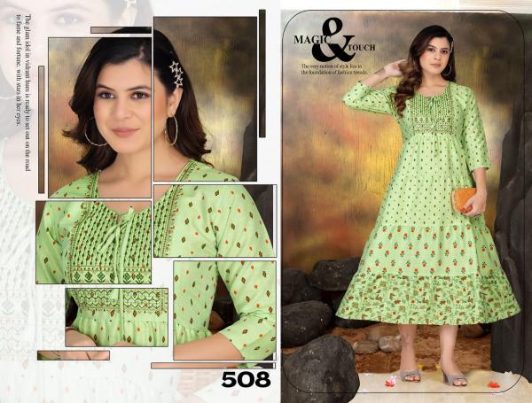 Golden Sunflower Rayon Wear Long Anarkali Kurti Collection